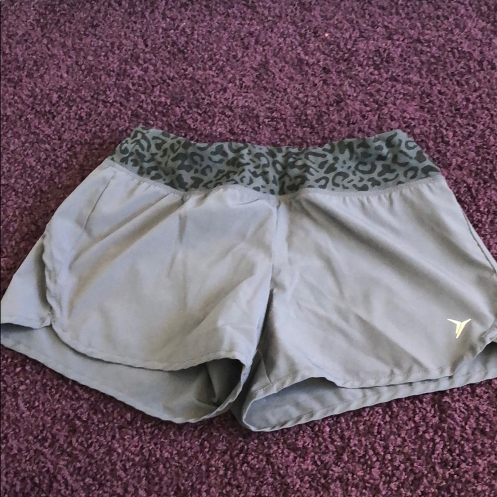 Gray and leopard print athletic shorts